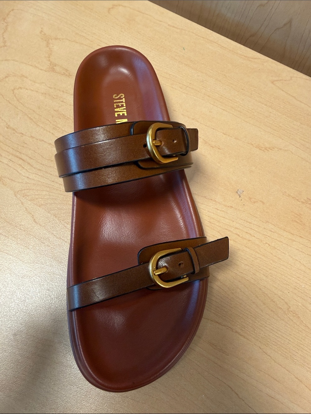 Steve Madden Cognac Double Buckle Slide - Picture 1 of 4